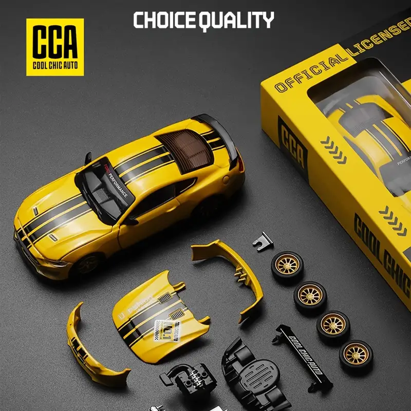 Ford Mustang GT 2018 Yellow Diecast Model Car – Pull-Back Action, Openable Doors, Replaceable Parts, Collectible Toy Gift
