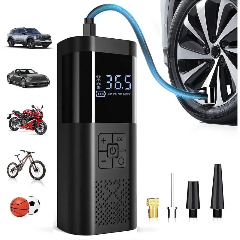 Portable Cordless Air Compressor Tire Inflator – 150PSI, USB-C Rechargeable with Digital Pressure Gauge, LED Light & Fast Inflation for Cars, Bikes, Motorcycles, and Balls
